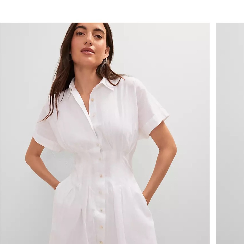Ann Taylor Crisp White Pleated Midi Shirtdress